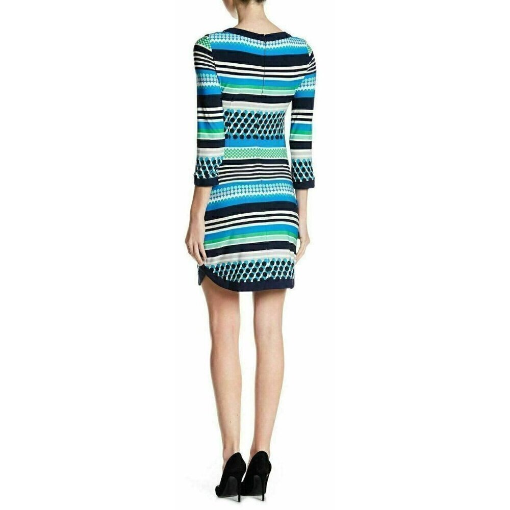 Vince Camuto Womens Blue Jersey Dotted Stripe Crew neck Mini Dress Size 14 - Picture 10 of 16
